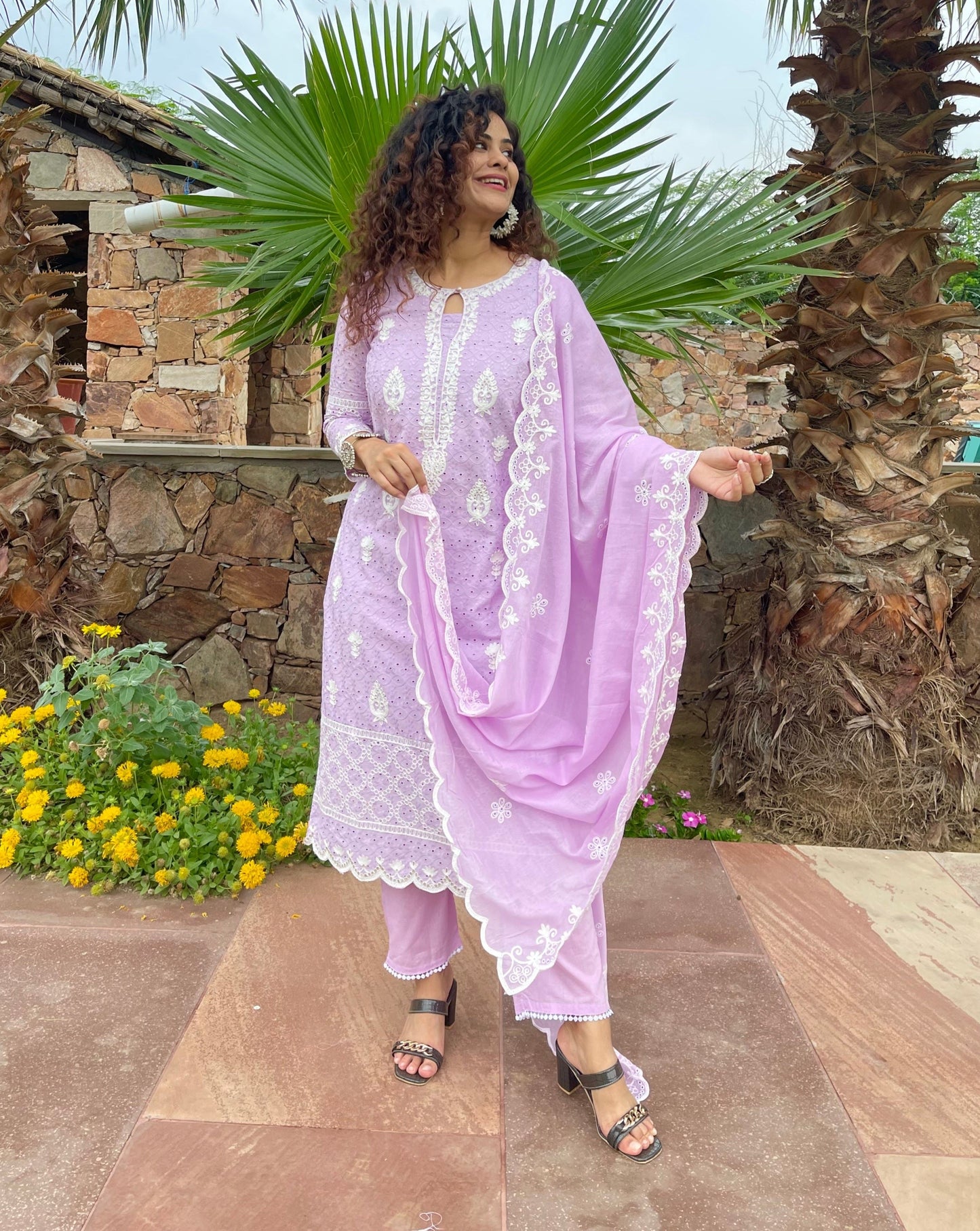 Lavender Chikankari Kurta Suit