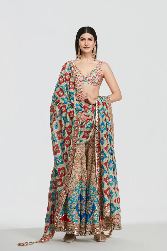 Multicoloured Sharara Set with Jacket