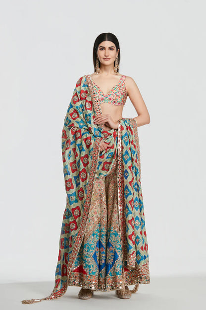 Multicoloured Sharara Set with Jacket