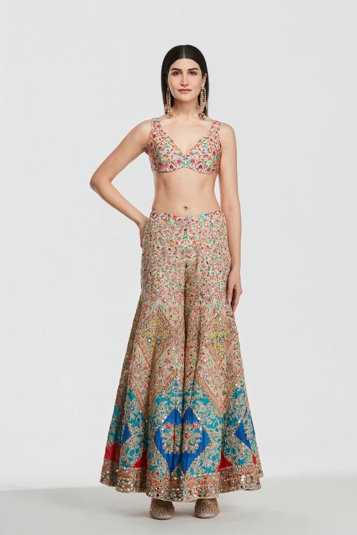 Multicoloured Sharara Set with Jacket