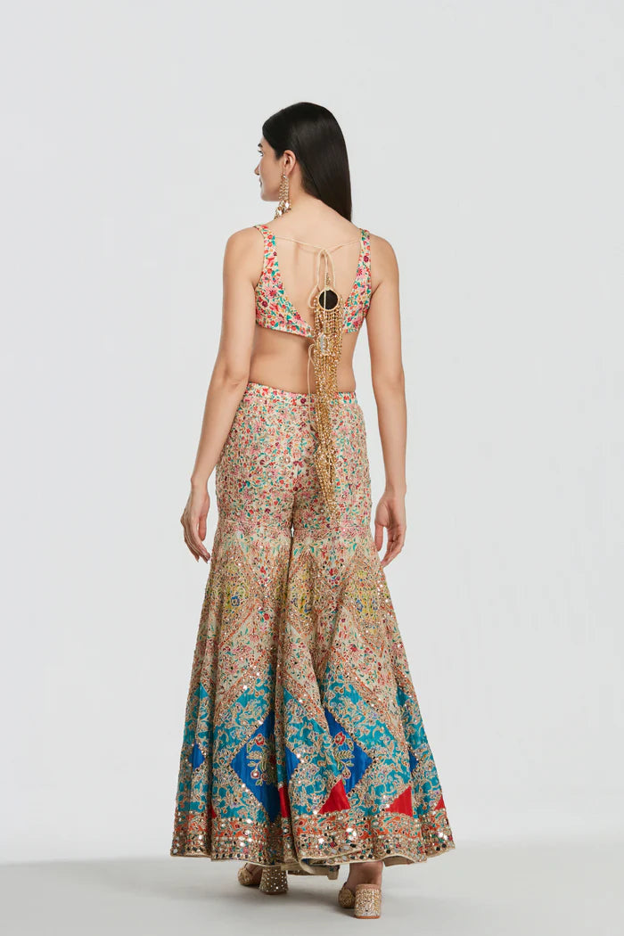 Multicoloured Sharara Set with Jacket