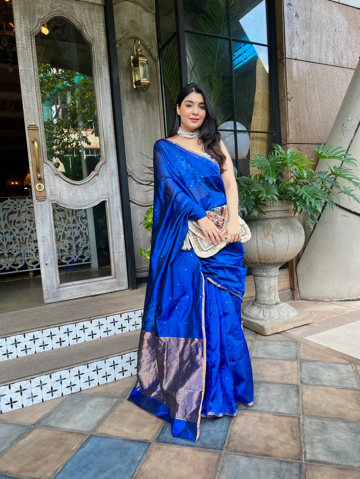 Royal blue chanderi silk saree
