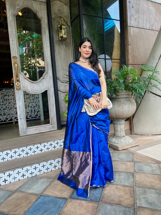 Royal blue chanderi silk saree