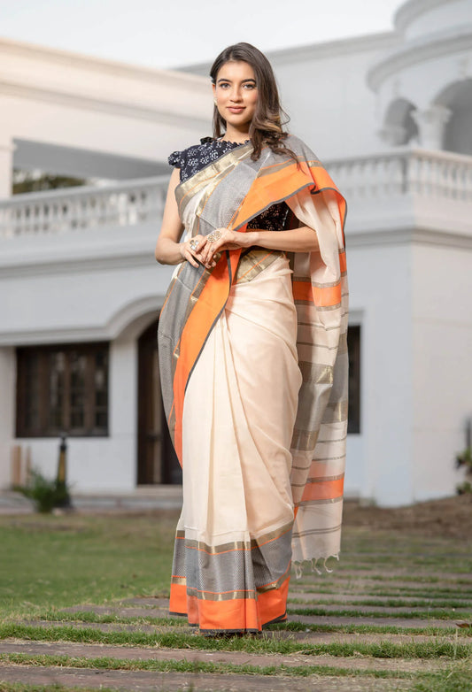 Maheshwari Handloom Silk by Cotton Saree