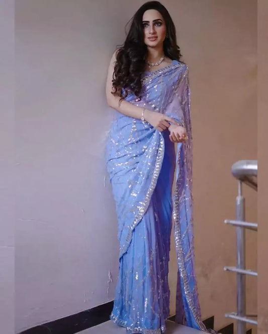 Lavender Georgette Party Wear Saree