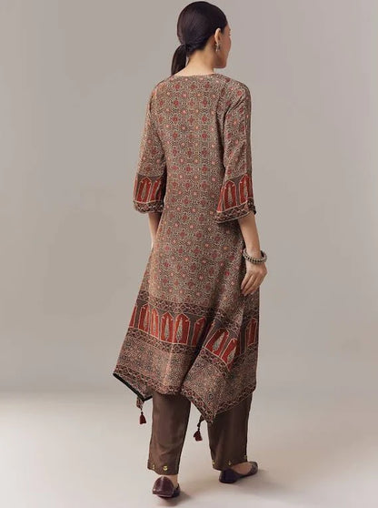 Maroon Coord Set In Ajrakh Print With Sequins Work